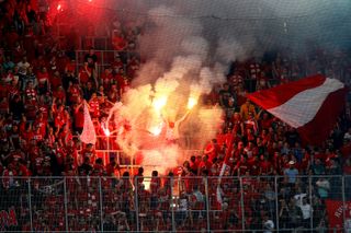 Spartak Moscow fans light flares during a derby against CSKA Moscow in 2017.