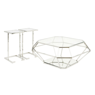 Kimberley Diamond Glass Coffee Table with Matching Side Tables