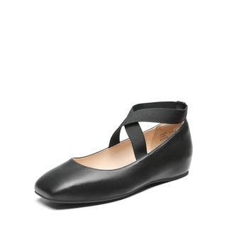 Dream Pairs Flache Damenschuhe mit elastischem Knöchelriemen Bequeme und modische Dolly-Ballettschuhe Sdfa2401w Schwarz-Pu Größe 7 UK/9 US