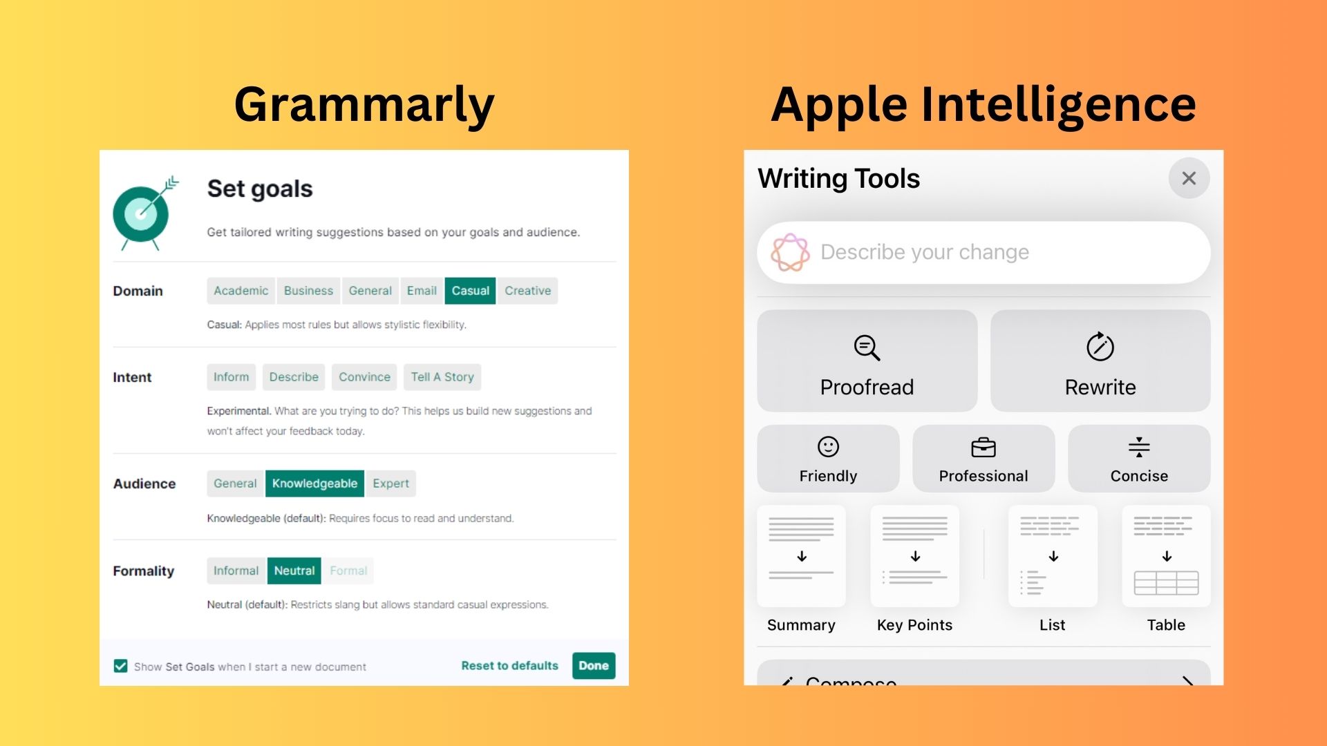 Screenshot of AI authoring tools