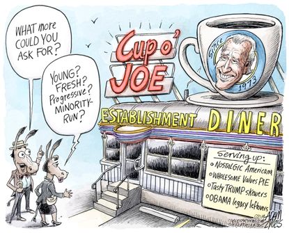 Political Cartoon U.S. Joe Biden Cup O' Joe Obama legacy leftovers Trump&nbsp;