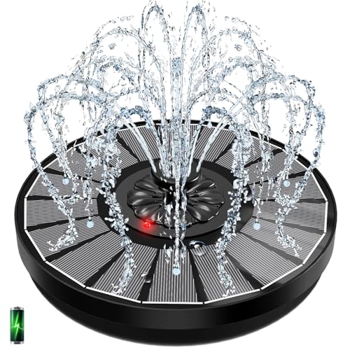 Yzert Solar Fountain With 2000mah Battery &amp;amp; Innovative Indicator, 3.5w Glass Solar Water Fountain Pump Works in Cloudy Day With 7 Nozzles for Bird Baths, Gardens, Ponds, Pools, Outdoors (black)