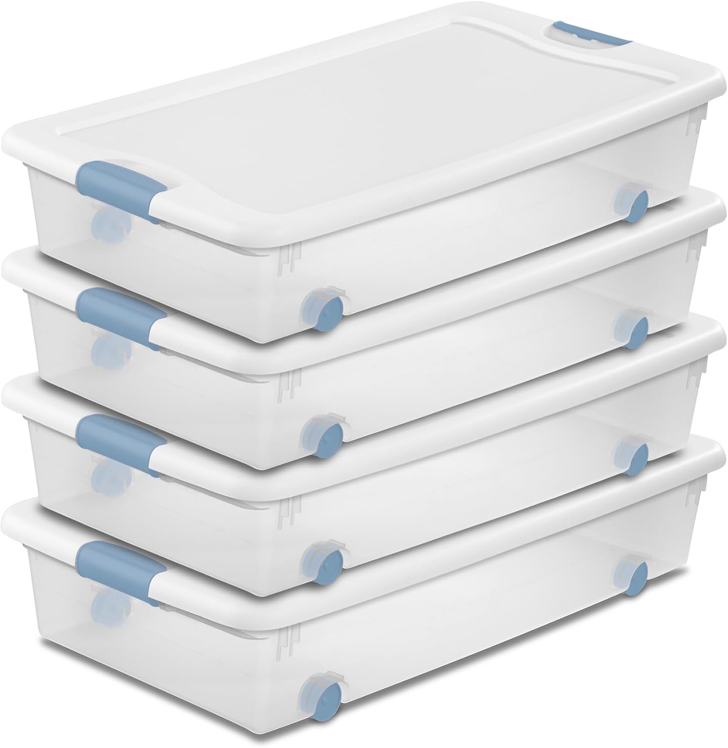 Sterilite 4-Pack Latching Box, Under Bed Storage Bins With Lids, Clear Plastic, 56 Quart - Heavy-Duty Organizing Containers for Closet, Bathroom, and Office