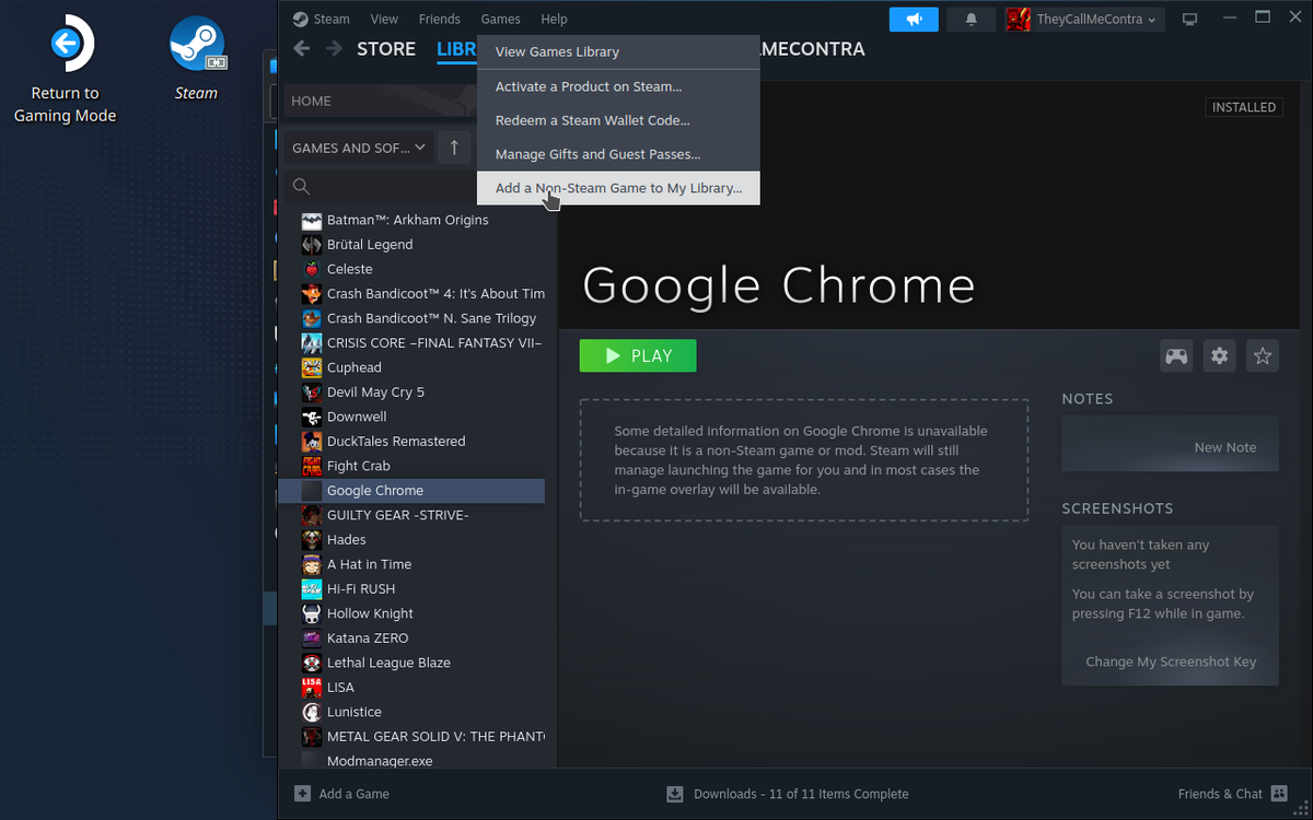 Desktop Mode screenshot(s) for setting up DOS_deck for usage in Steam Deck's Gaming Mode.