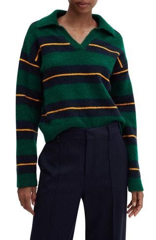 Stripe Johnny Collar Polo Sweater