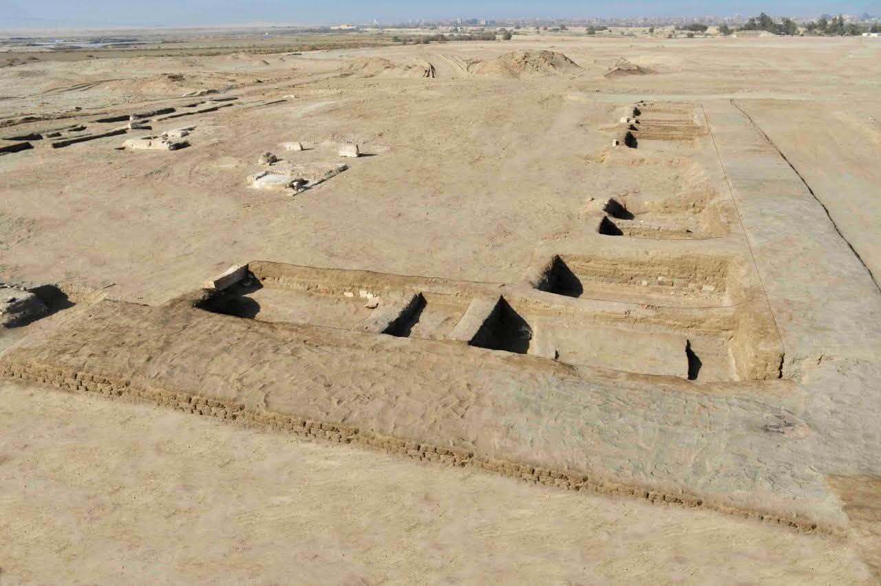 A view of an archaeological site in the desert.