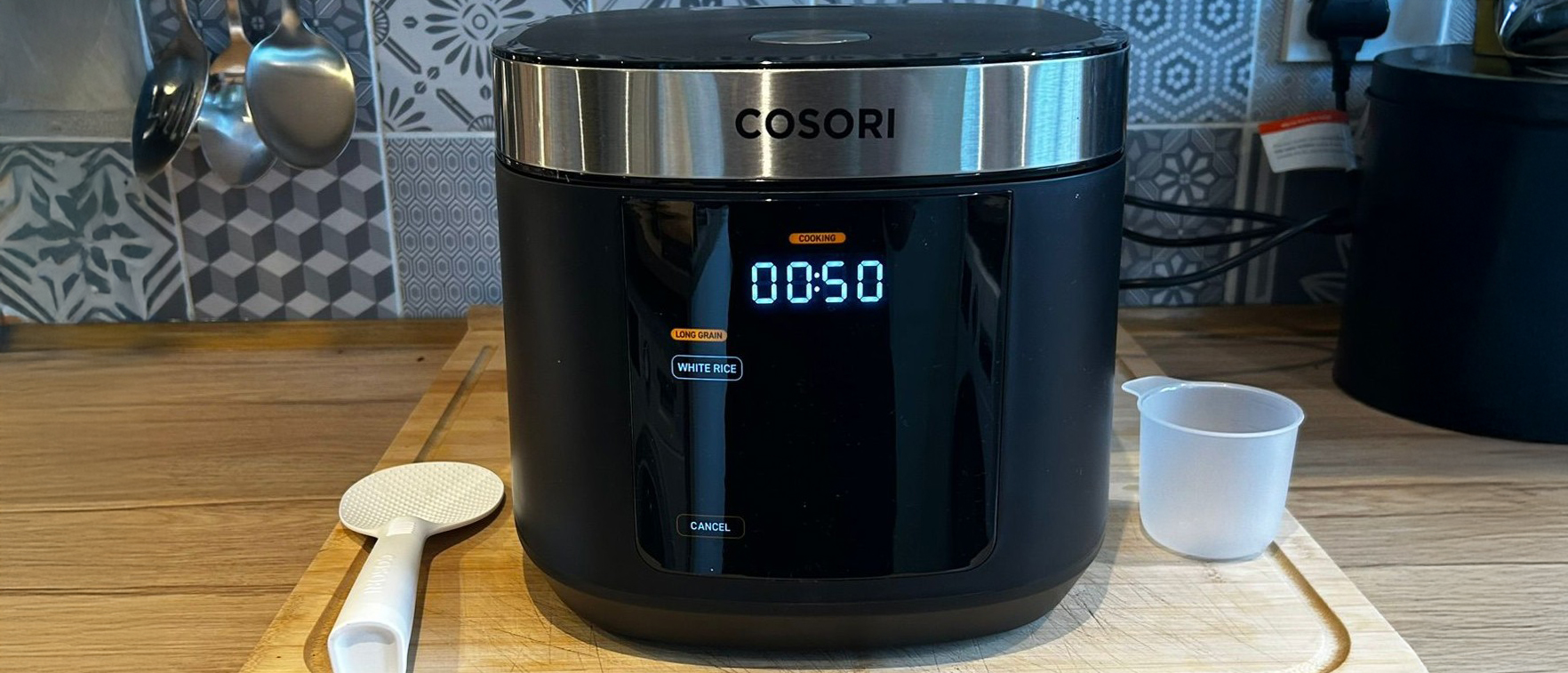 Cosori 5L Rice Cooker on kitchen counter