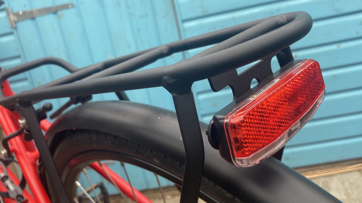 A photo of the rear rack and light on a Trek FX 2 Disc Equipped