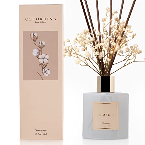 Cocorr&amp;iacute;na Reed Diffuser Set, Clean Linen 6.7 Fl Oz Scented Diffuser With Sticks Home Fragrance Reed Diffuser for Bathroom Shelf D&amp;eacute;cor