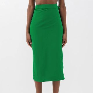 Haight Green Tie-waist Satin Skirt