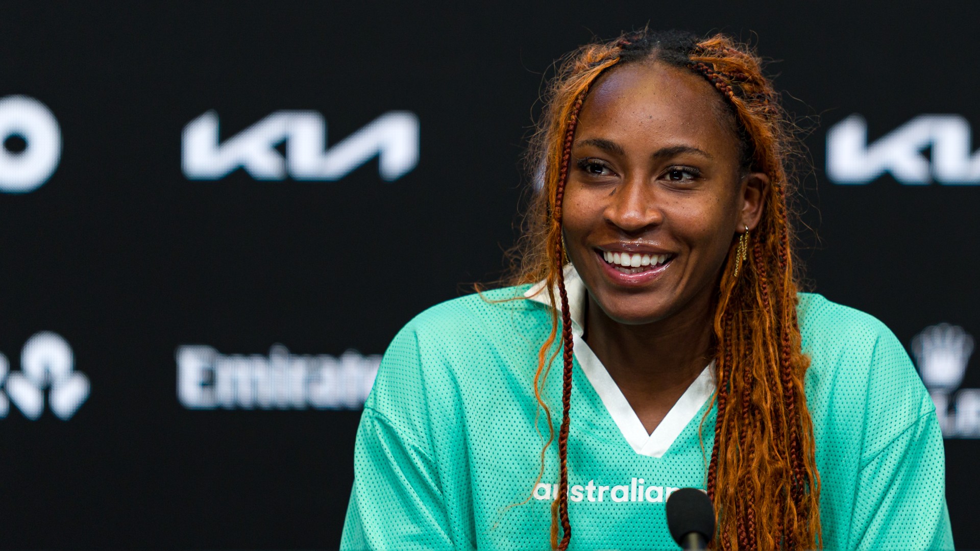 coco gauff appears at a press conference