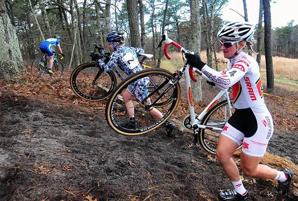 Laura Van Gilder (C-3 Athletes serving athletes) and Amy Dombroski trying to keep pace with the leaders.