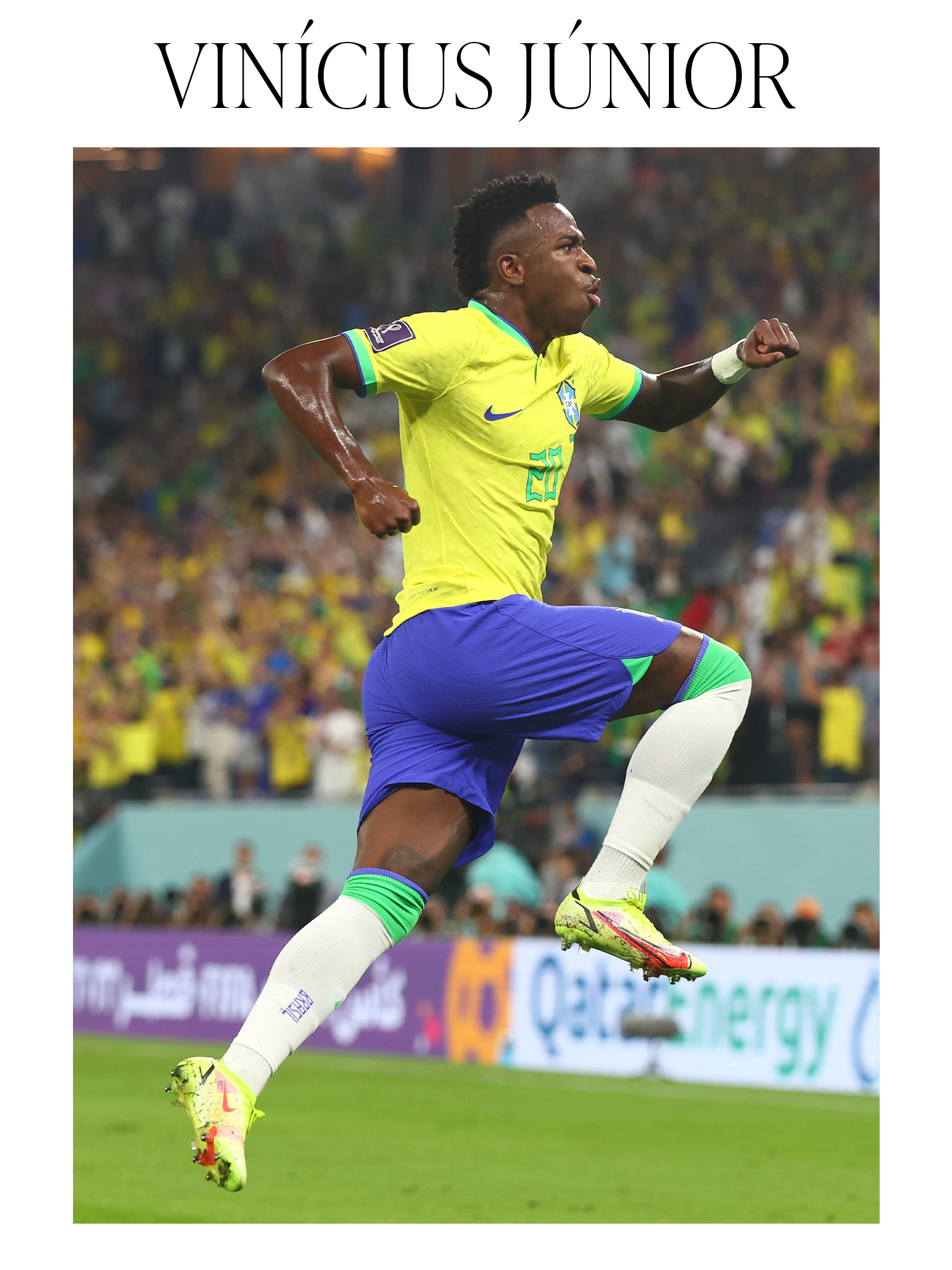 Vinicius Junior celebrates scoring the first goal during the FIFA World Cup Qatar 2022 Round of 16 match between Brazil and South Korea at Stadium 974.