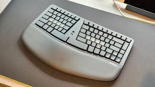 A photo of the Kinesis mWave ergonomic mechanical keyboard