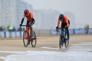 OOSTENDE BELGIUM JANUARY 30 Annemarie Worst of The Netherlands and Lucinda Brand of The Netherlands Sea Beach during the 72nd UCI CycloCross World Championships Oostende 2021 Women Elite a 146km UCICX CXWorldCup Ostend2021 CX on January 30 2021 in Oostende Belgium Photo by Luc ClaessenGetty Images