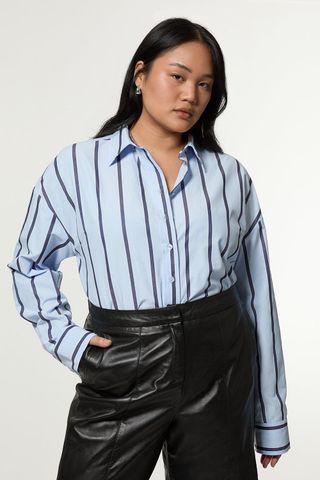 Plus Size Stripe Cotton Oversize Tailored Essential Shirt