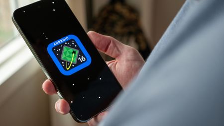 The Android 16 logo on a Google Pixel 9 Pro XL