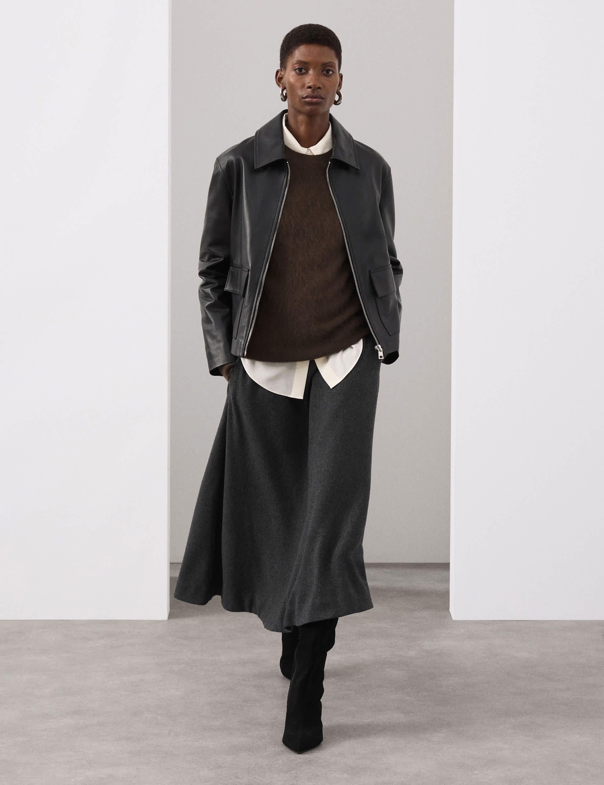 Wool Blend Midi Circle Skirt