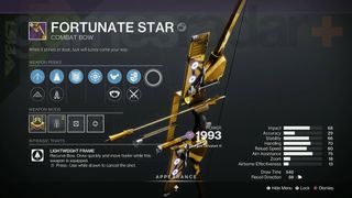 Destiny 2 Solstice bow Fortunate Star perks