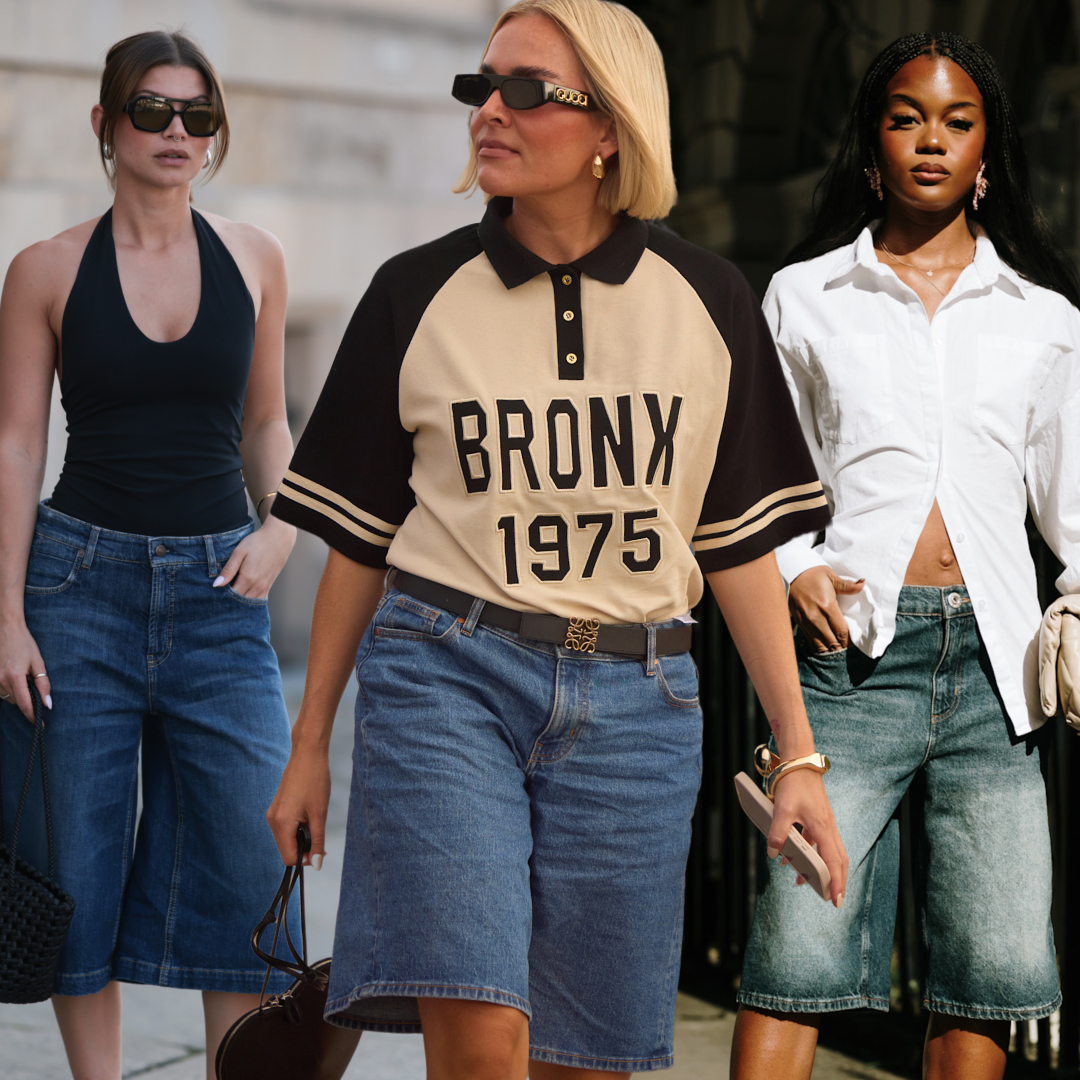 collage of women wearing jorts