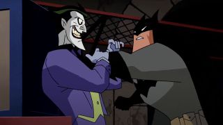 Batman and Joker fighting in Batman Beyond: Return of the Joker flashback