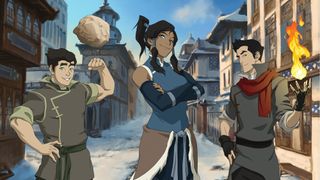 Bolin, Korra and Mako are practically posing in this image promoting the legend of korra