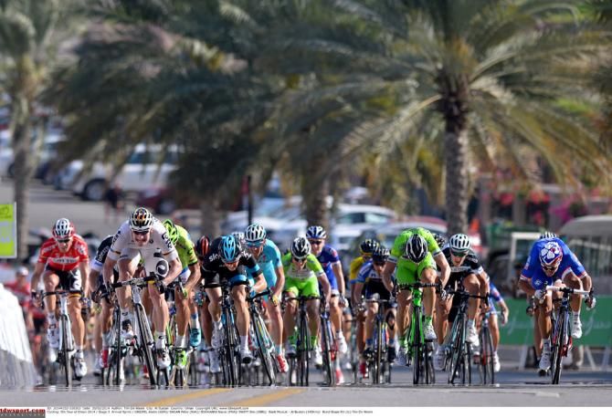 The sprint finale in stage 3 at the Tour of Oman