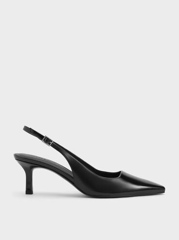 Pointed-Toe Kitten-Heel Slingback Pumps