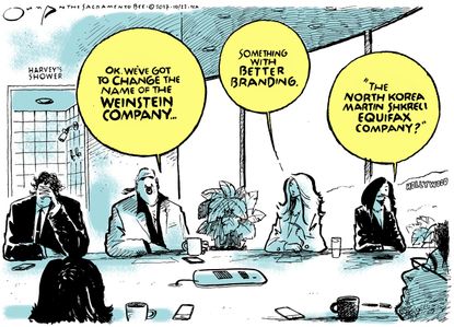 Political cartoon U.S. Harvey Weinstein scandal North kora Equifax Martin Shkreli