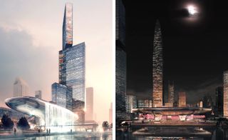 Left- Skyscraper concept design, Right- Concept design of skyscrapers at night