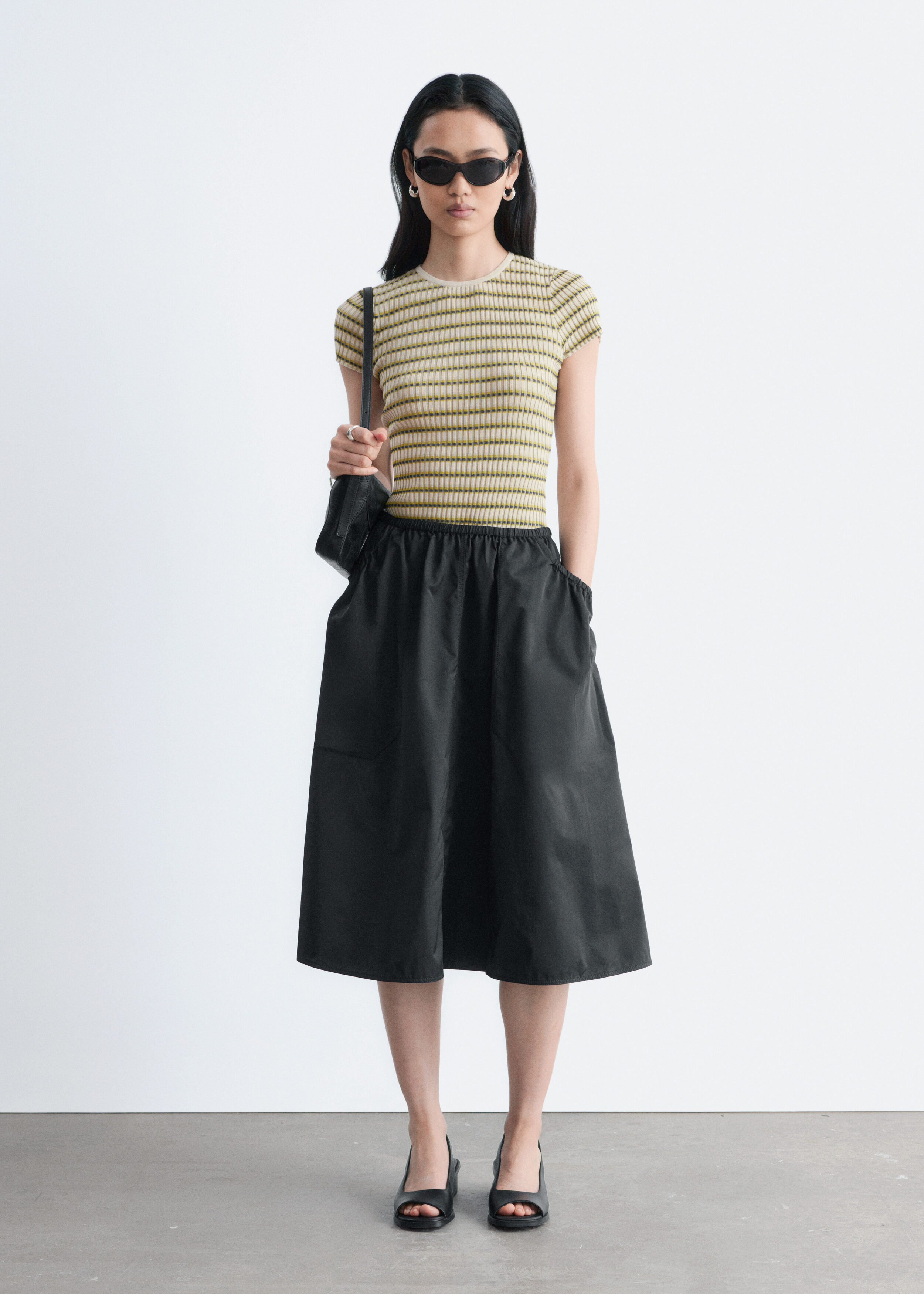 Gathered Twill Midi Skirt