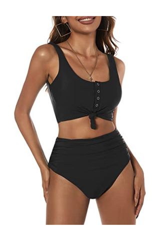 RELLECIGA Women's Swim Shirt Rashguard Long Sleeve Crop Top with High  Waisted Bikini Bottom 