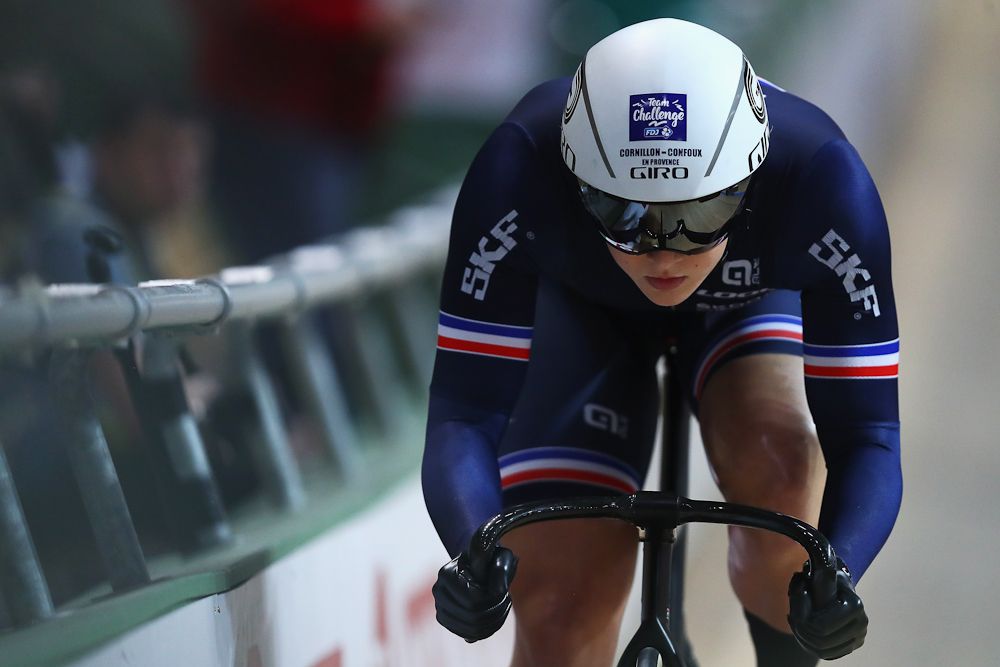 Mathilde Gros of France competes in the Women's Sprint Qualifying on day two of the UCI Track Cycling World Championships