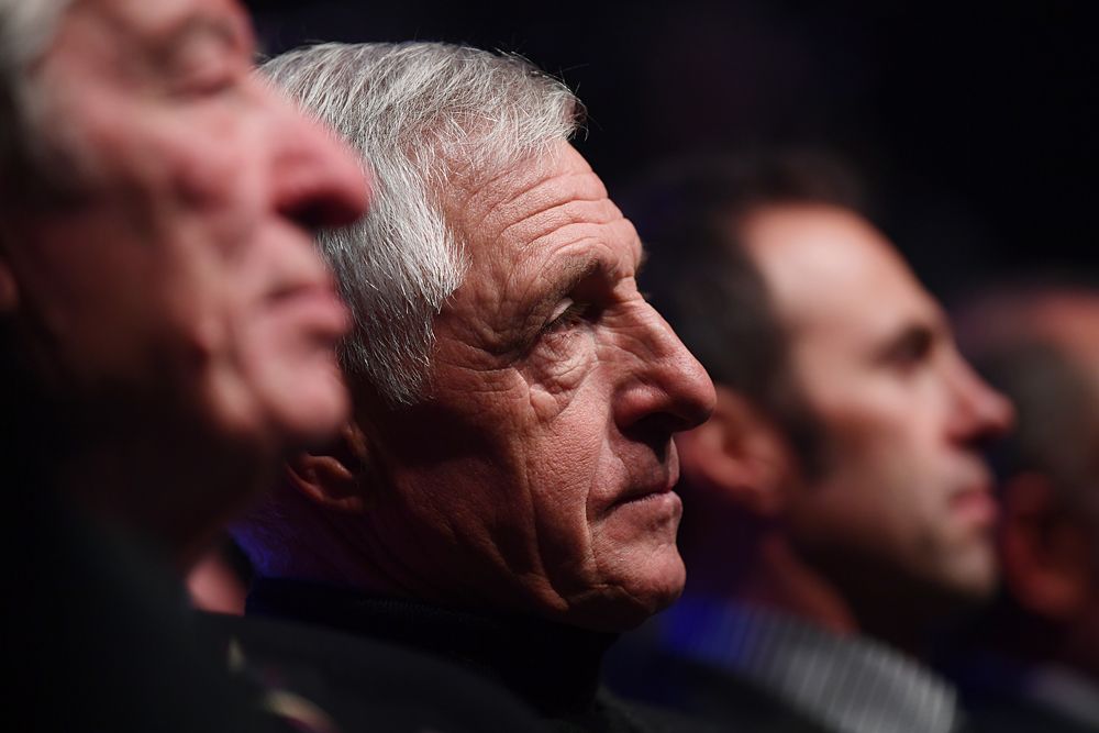 Former Italian rider Francesco Moser attends the presentation of the 2018 Giro d'Italia