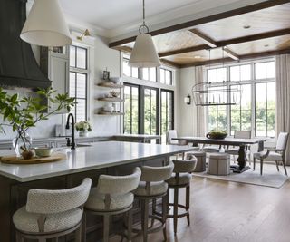 modern farmhouse style kitchen and dining room