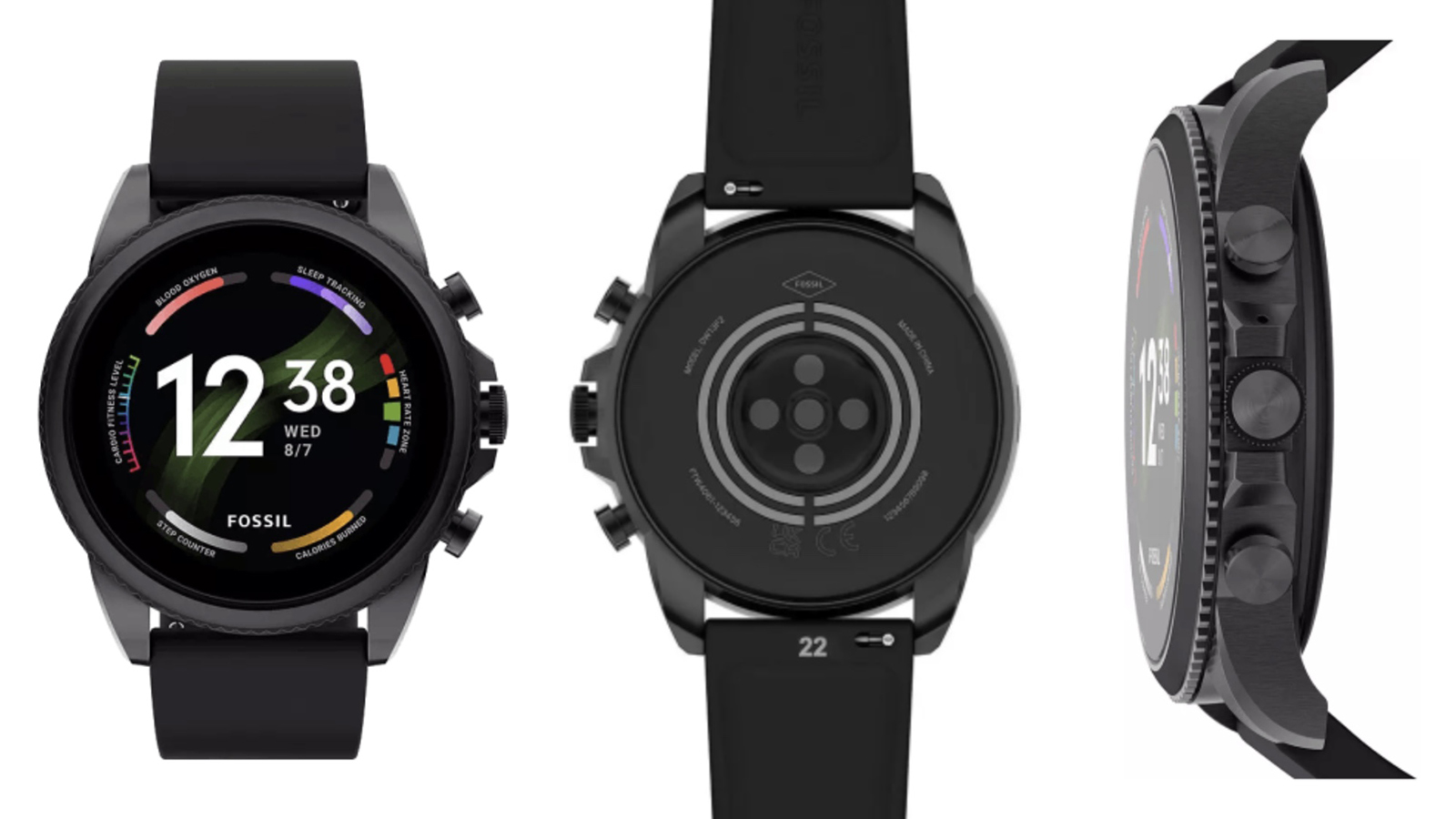 Fossil Gen 6 leaked images showing the front, back and side of the smartwatch