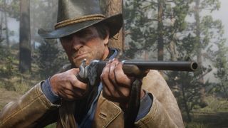 Red Dead Redemption 2 PS5 game showing cowboy holding rifle