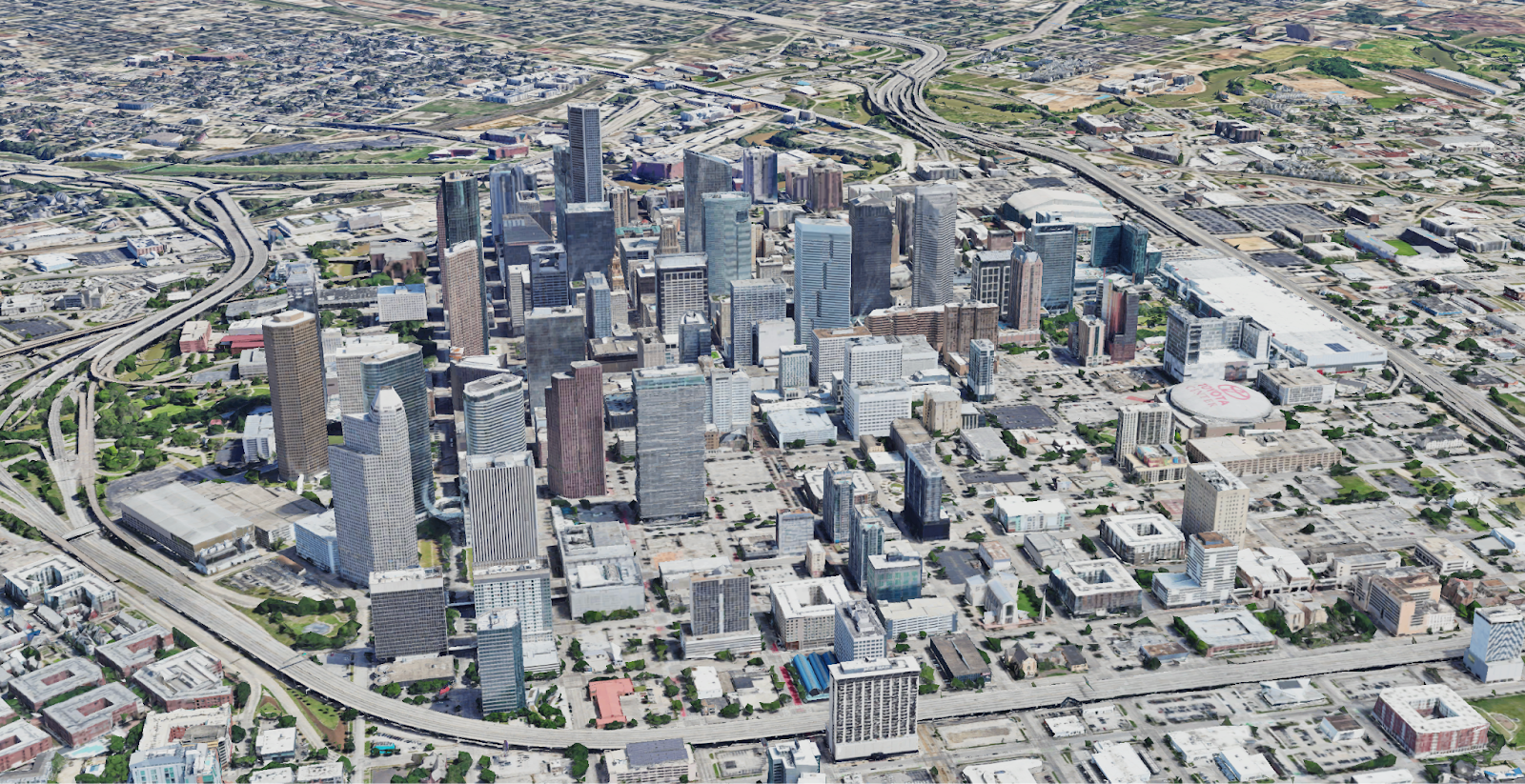 3D image on Google Earth showing parts of Houston
