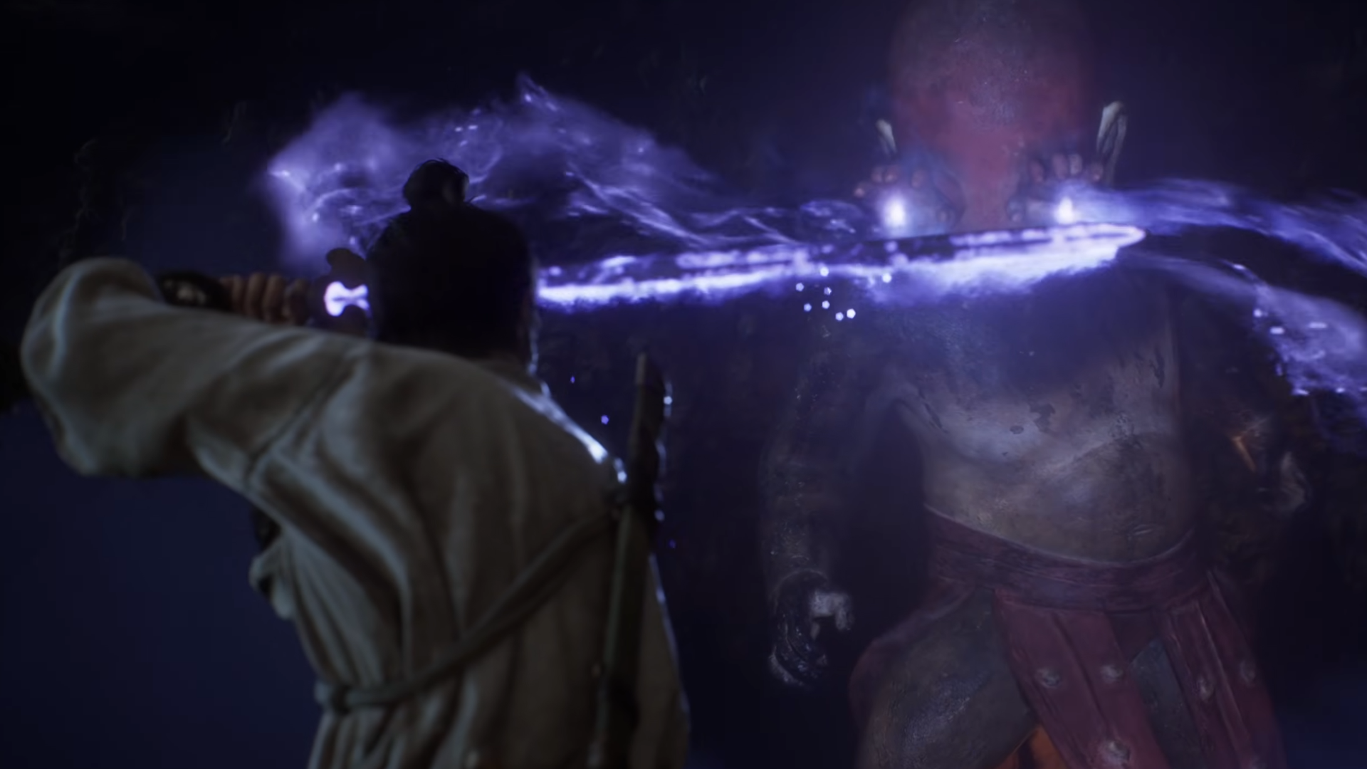 Black Myth Zhong Kui screenshot showing a man facing down a demonic figure