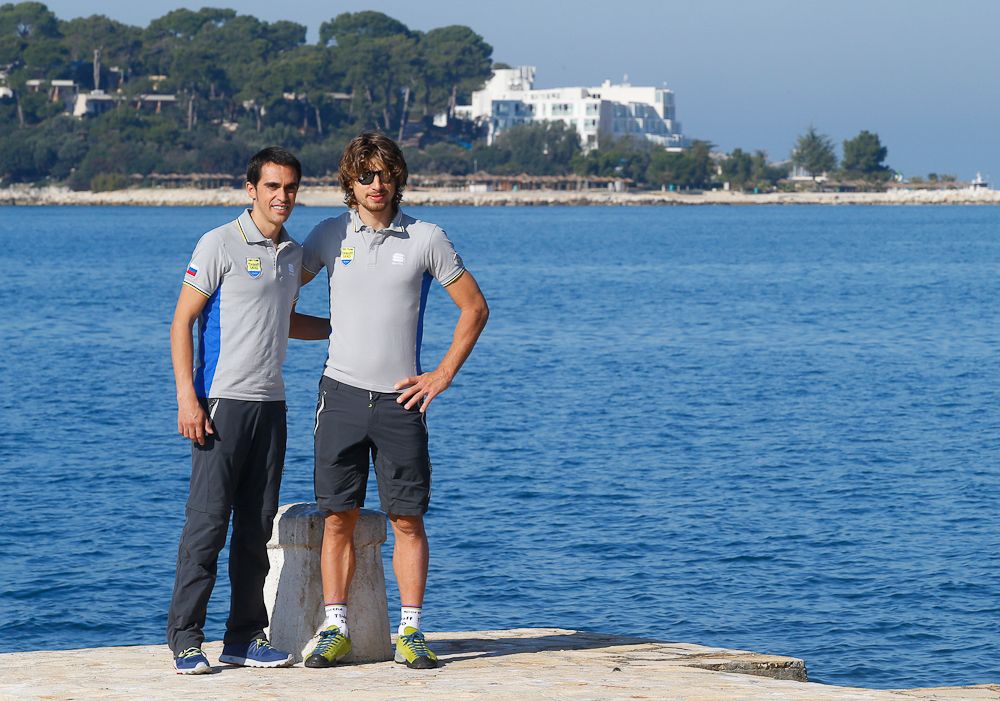 Alberto Contador and Peter Sagan at the Tinkoff-Saxo camp in Poreč, Croatia.