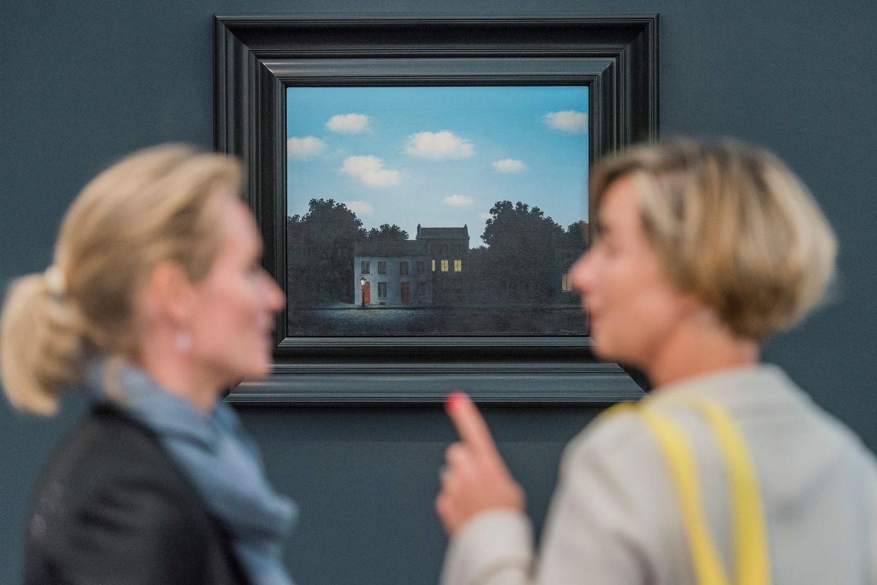 L&#039;Empire des Lumieres II (1949) by René Magritte was a real talking point for visitors while on display in the Dickinson Gallery in London in 2016 (as pictured here). It was sold by Chrisite&#039;s in 2017 for over $20 million and now hangs in the Museum of Modern Art in New York.