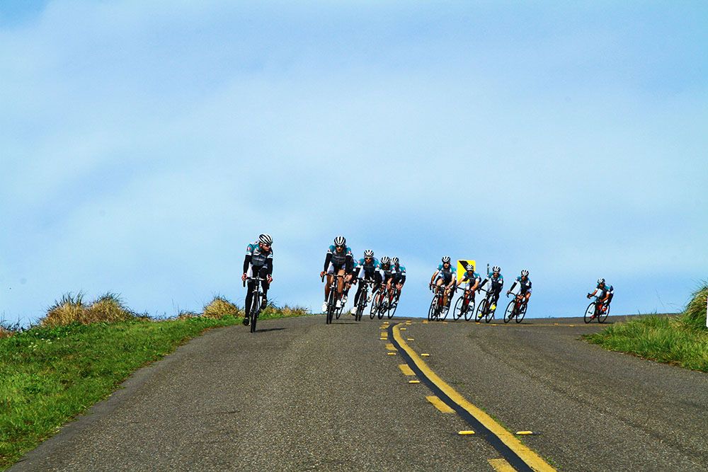 The Airgas-Safeway team descending after a hard climb.