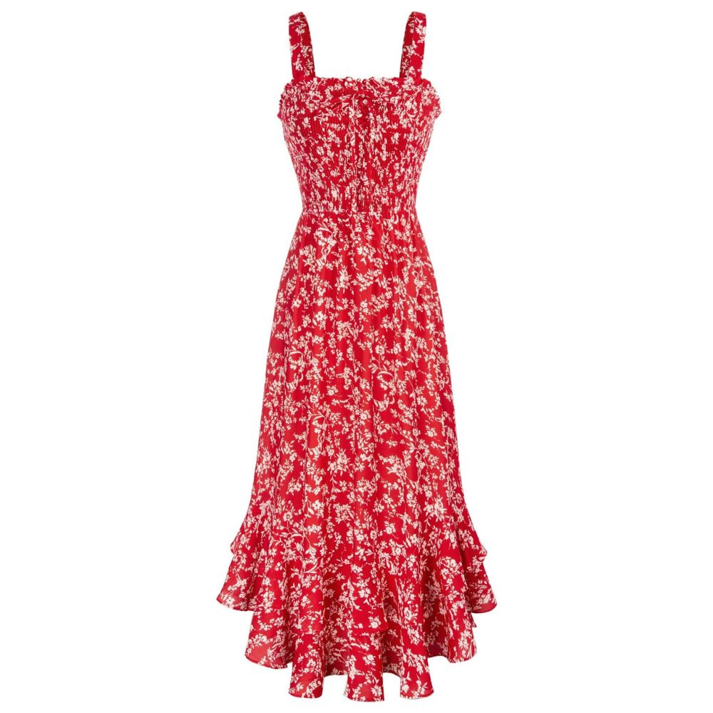 Grace Karin Women straps floral beach dress square neck chiffon one line shaky summer red floral M