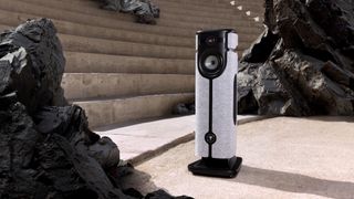 Focal Diva Utopia speaker in rocky landscape with stairs