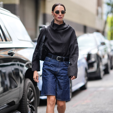 woman wearing denim shorts