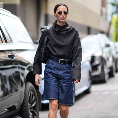 woman wearing denim shorts