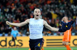 Andres Iniesta celebrates after scoring the winner for Spain in the 2010 World Cup final against the Netherlands in South Africa.