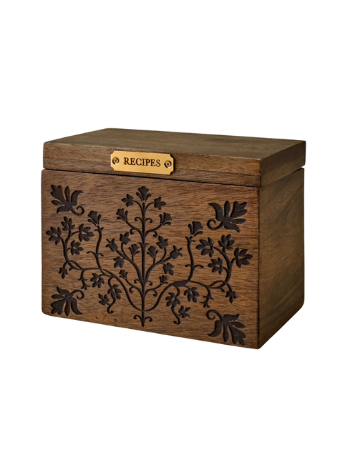 Magnolia Carved Wood Recipe Box