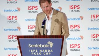 Prince Harry, Duke of Sussex speaks at the Sentebale ISPS Handa Polo Cup 2022 on August 25, 2022 in Aspen, Colorado