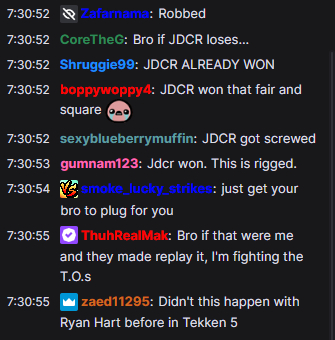 Twitch chat following JDCR v AK.